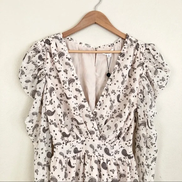 FOR LOVE & LEMONS Sand Paisley Long Sleeve Midi Dress in White